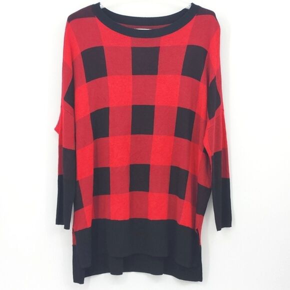New Directions Drop Shoulder Tunic Sweater Women Size Medium Buffalo Plaid Rayon - Picture 1 of 6